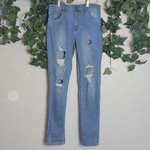 B.P. Distressed Shredded Torn Ripped Jeans 27